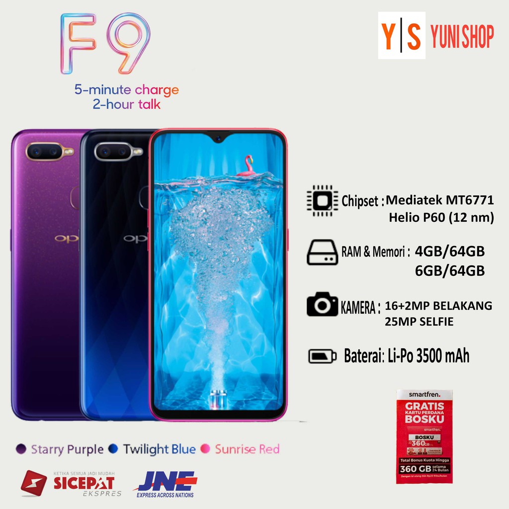 Oppo F9 6/64 Ram 6Gb Rom 64Gb / Garansi toko 1 tahun