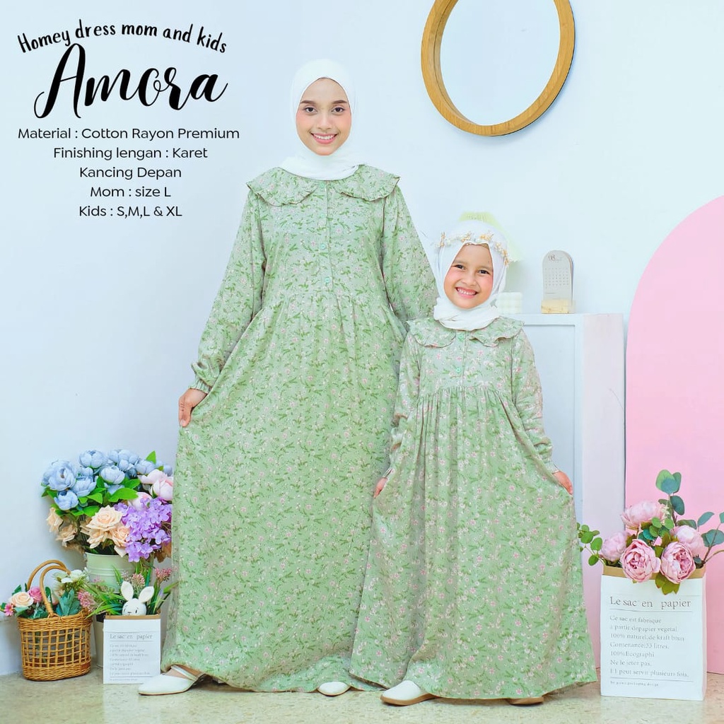 TERLARISS!! Gamis Dewasa Jumbo/Homey Dress AMORA/Gamis Couple Ibu &amp; Anak/Gamis Rayon/Dress Rayon/Bahan Katun Rayon Premium