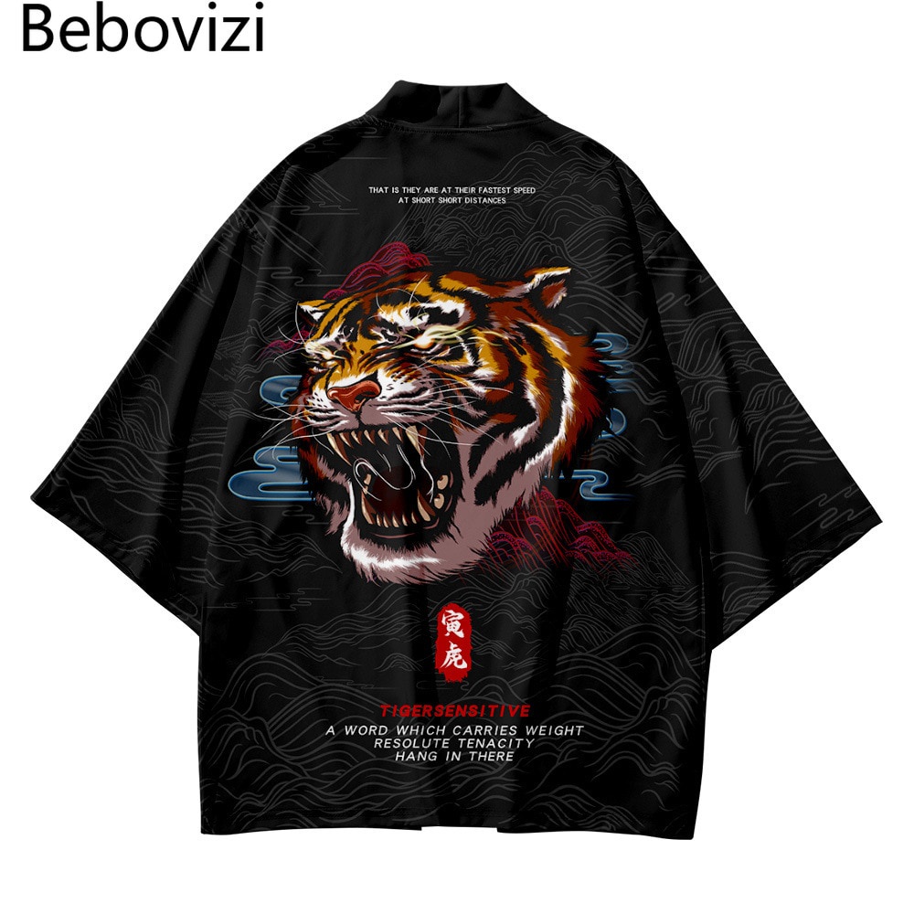 Kimono Streetwear Men Women Cardigan Japan Samurai Cosplay Haori 4XL Tiger Print Beach Japanese Styl