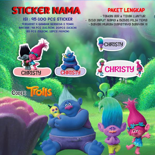 

Sticker / Stiker Label Nama Karakter Tema TROLLS TROLL