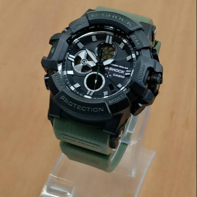 Jam Tangan Pria Casio G-Shock Rubber Hijau Armi, List Black, Dual-Time Tgl,Hari Aktif