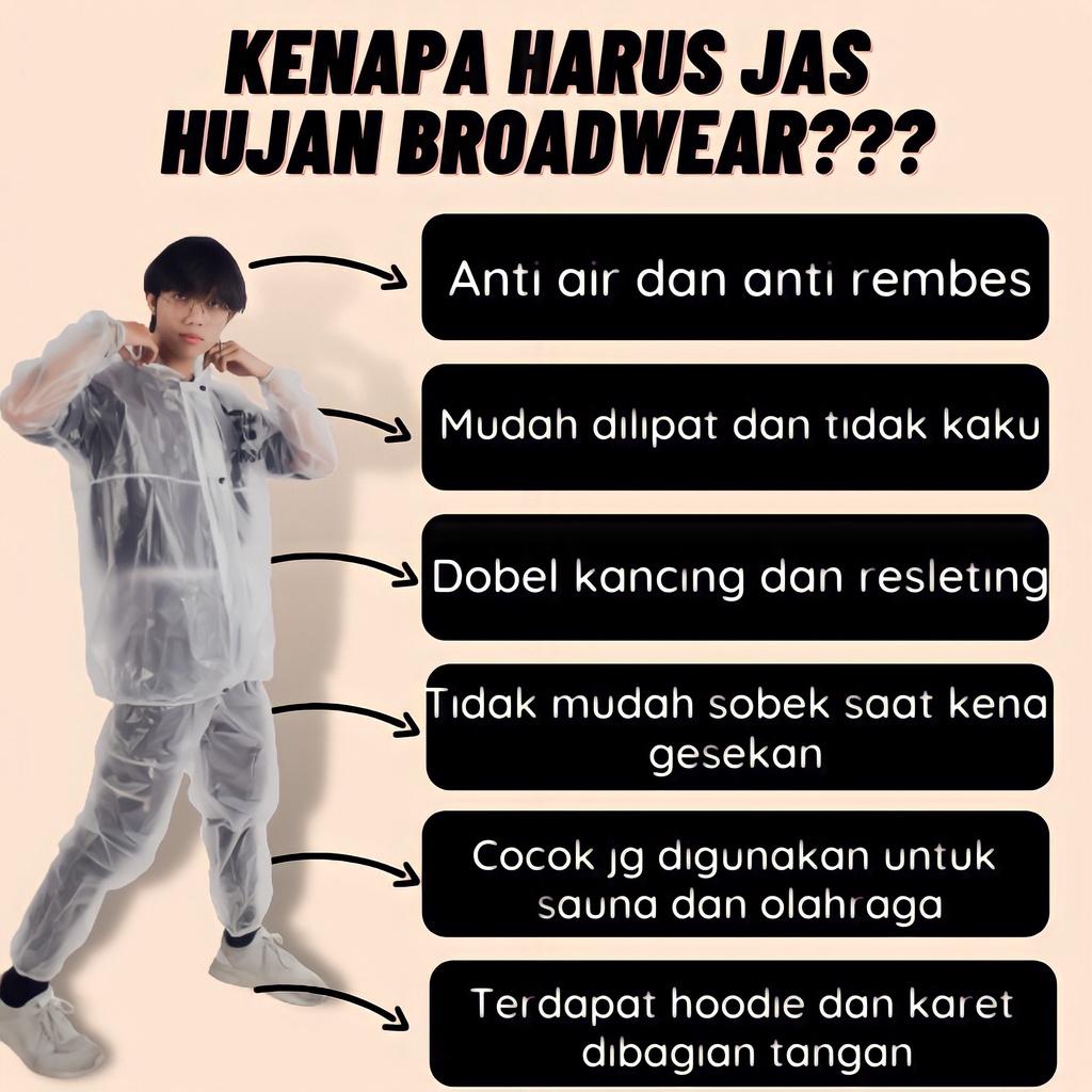 Jas Mantel Mantol Raincoat Hujan Ujan Pria Wanita Rainwalk Dewasa Murah Keren Premium Transparan