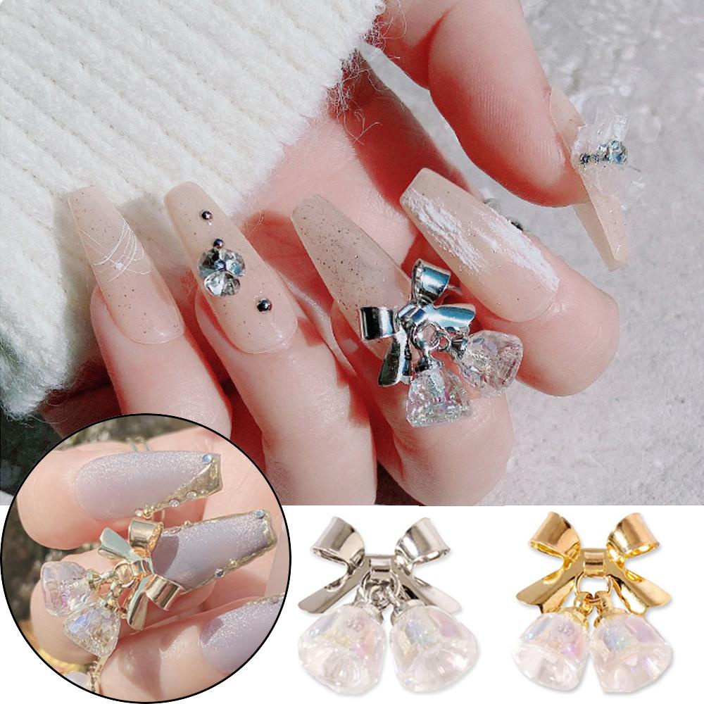 AUGUSTINA Agustina Tahun Baru Nail Art Charms Halus Kristal Bell Liontin Manicure Drills Shiny Nail Chains Jewelry