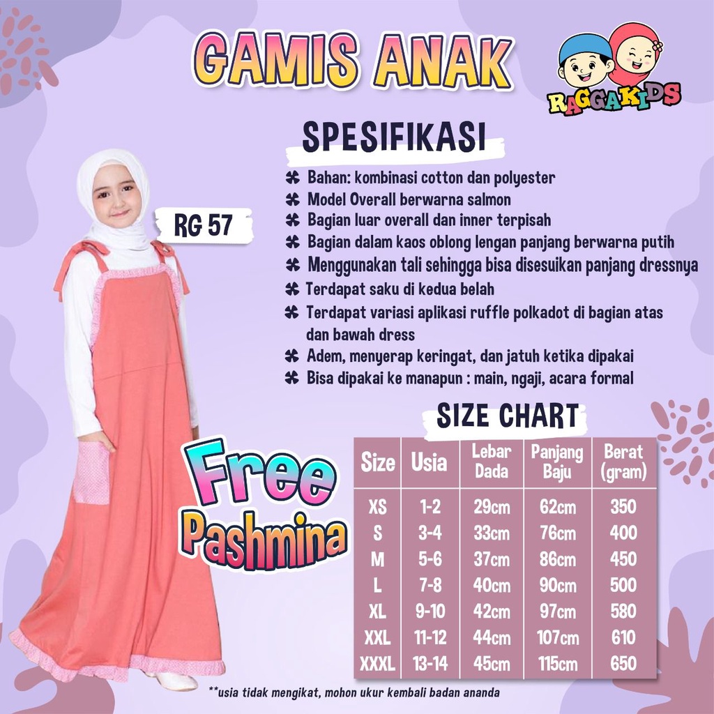 Setelan over all anak free pashmina Raggakids Rg57