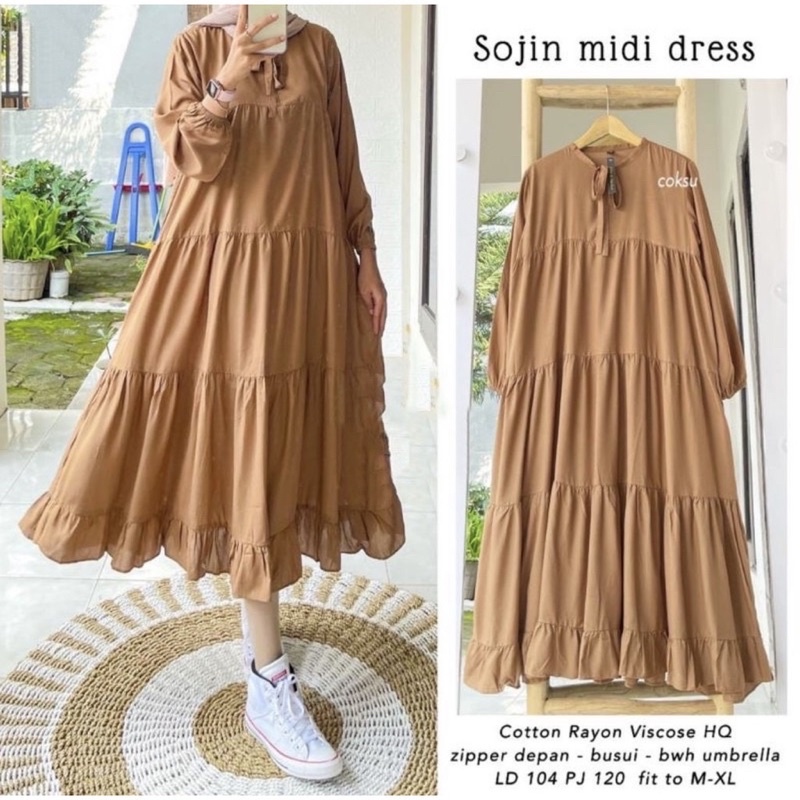 SOJIN MIDI DRESS RAYON PREMIUM SAFINA MIDI RAYON TERBEST SELLER OOTD SELEBGRAM FASHION WANITA KEKINIAN BAHAN KATUN RAYON FASHION WANITA MODERN