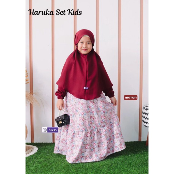SET DRESS + KHIMAR HARUKA KIDS/SET GAMIS ANAK/ SET BAJU ANAK SIZE S-XL ORI SADA HIJAB