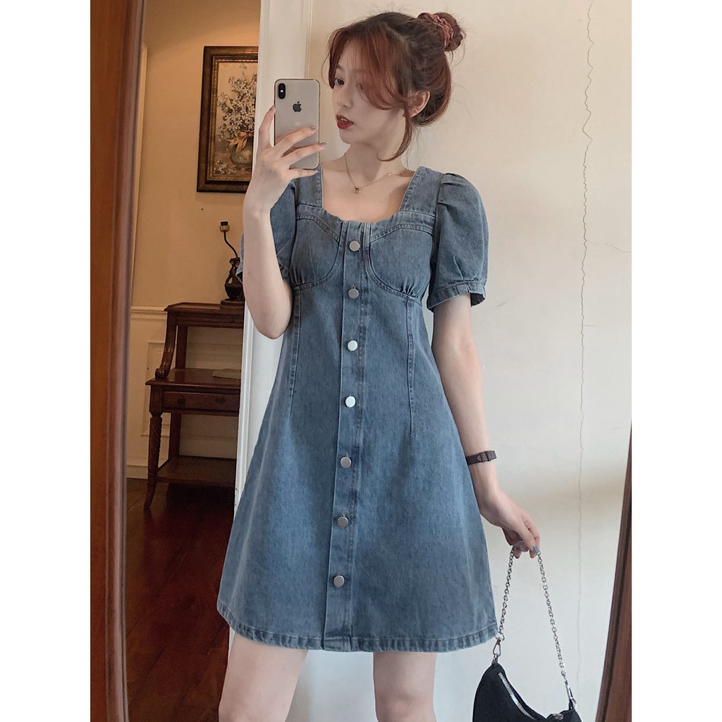 Gaun Longgar Bahan Jeans Wanita Style Korea Dress Import Premium
