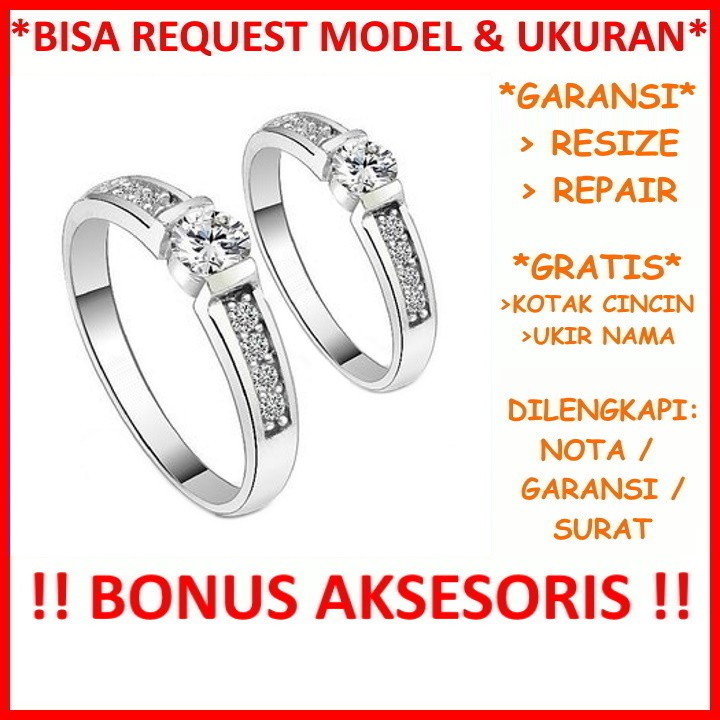 Gratis Ukir Nama Bisa Pesan Model Garansi Silver Asli Cincin Kawin Couple Perak Tunangan Nikah ID503