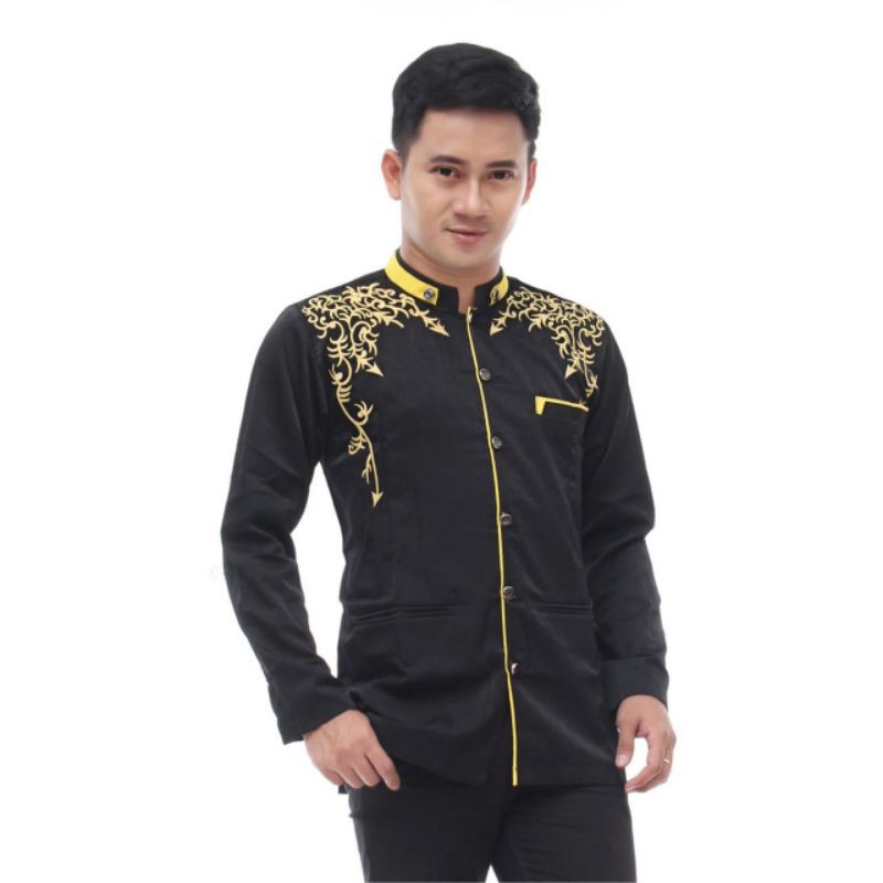 JAS KOKO PRIA DEWASA LENGAN PANJANG WARNA HITAM JASKO BORDIR REMAJA UKURAN M BAJU KOKO POLOS KUNING