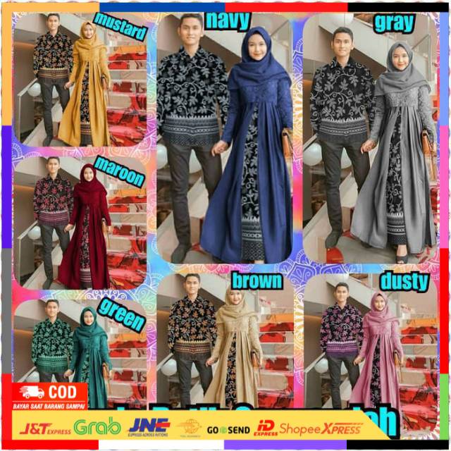 BAJU COUPLE BATIK BROKAT GAMIS DAN KEMEJA PRIA WANITA  MODEL TERBARU LEBARAN 2021 COPEL KOPEL BRUKAT