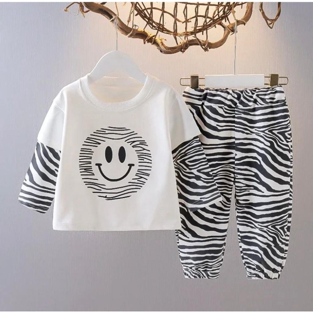 BAJU SETELAN KEPITING ABU ANAK LENGAN PANJANG 1_5 TAHUN TERBARU MURAH / STELAN KAOS PANJANG ANAK