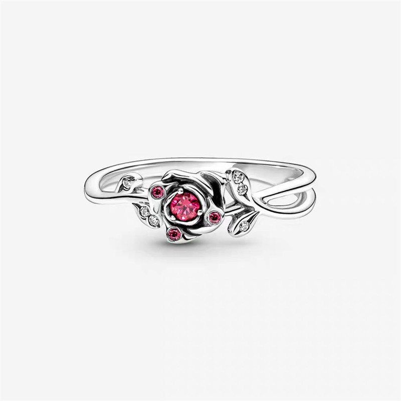 Pandora Cincin 925 Silver Desain Bunga Mawar Princess disney Hias Kubik Zirkonia Untuk Wanita