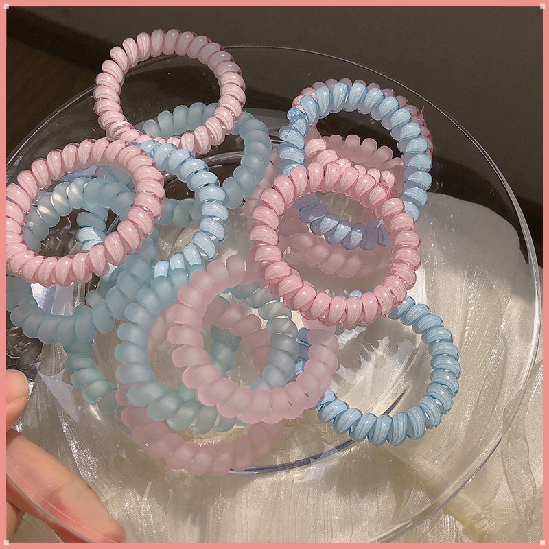 2022 Ikat Rambut Model Kabel Telepon Warna Pinkbiru Gaya Korea Untuk Wanita