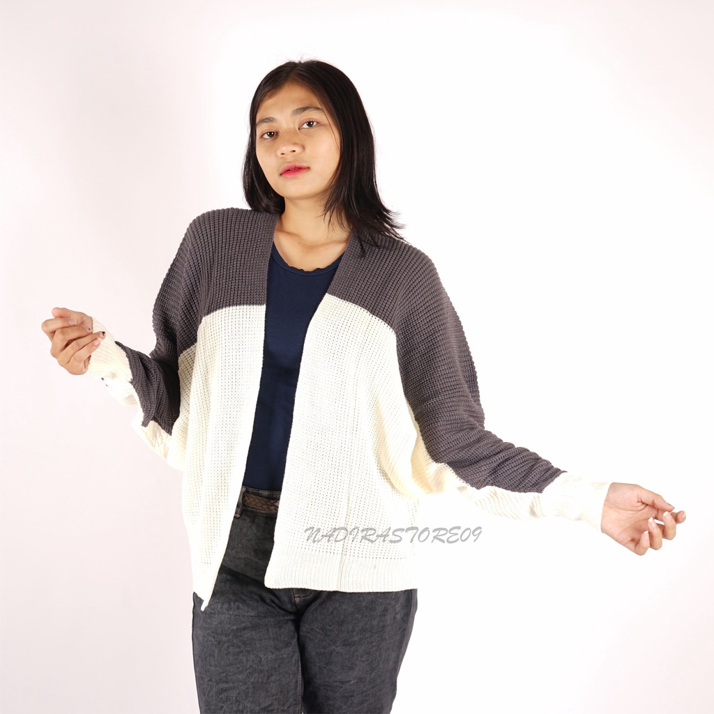 CARDIGAN BATWING RAJUT OVERSIZE PREMIUM / KOMBINASI / ABU TUA OFF WHITE