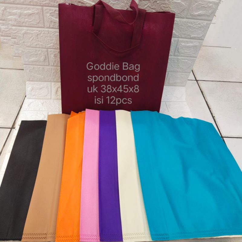 

1 Lusin isi 12 Tas Kain Spunbond / Goodie Bag Tali Ukuran 38x45x8