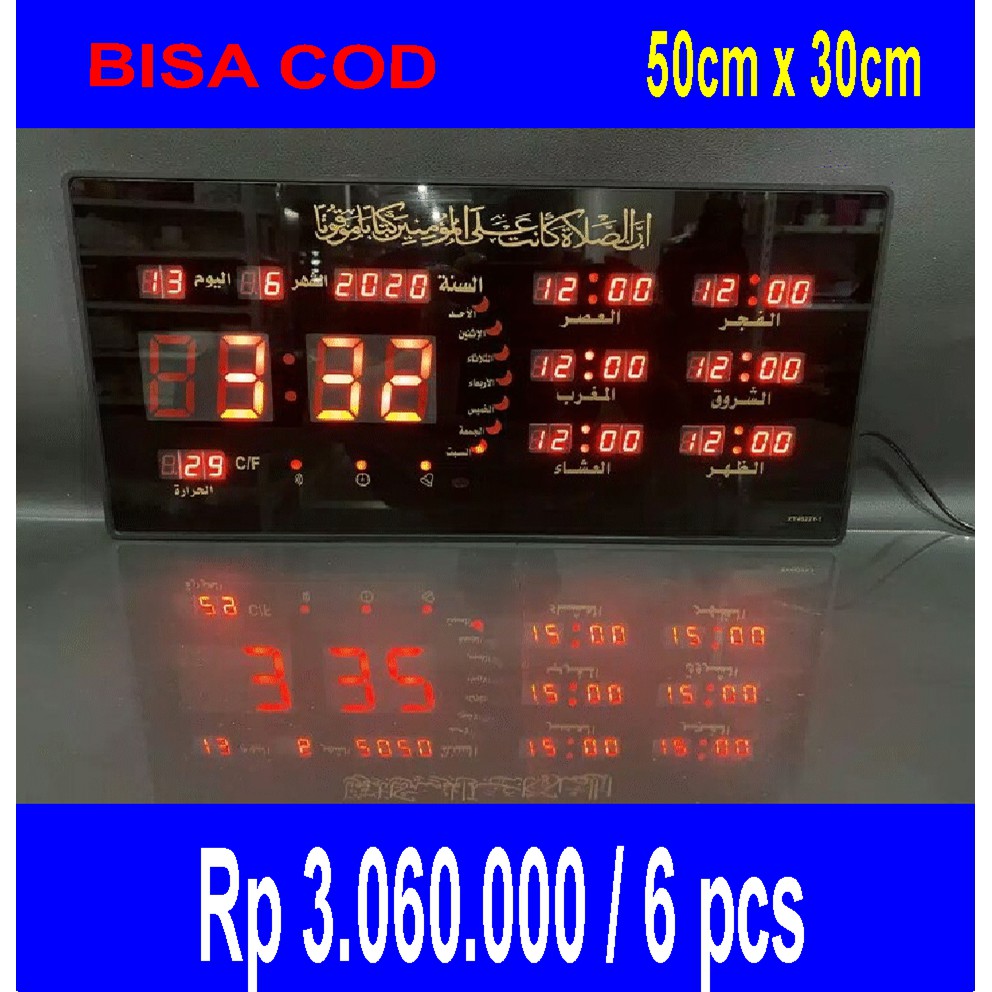 

Timer Kalender Digital Adzan/Jadwal Sholat LED Ukuran 50x30 Cm