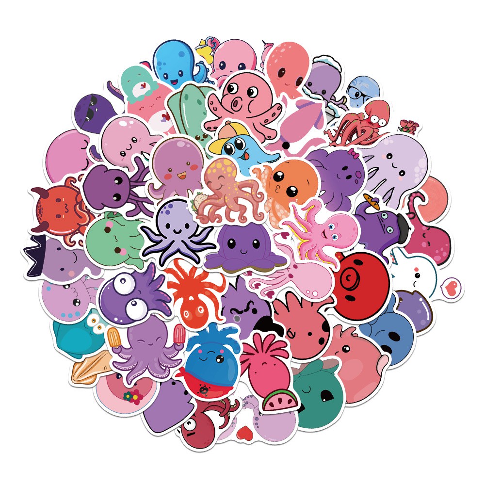 50PCS Octopus Anime Stickers Pack Cute Cool Cartoon Animal Funny Sticker for Kids Toys DIY Scrapbook Decoration Decals Gift