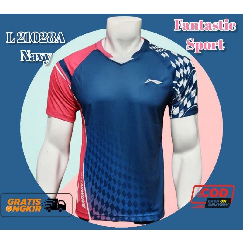 [COD] BAJU BADMINTON PRIA | BAJU BADMINTON LINING | KAOS BADMINTON L 21028 NAVY PRIA | KAOS OLAHRAGA