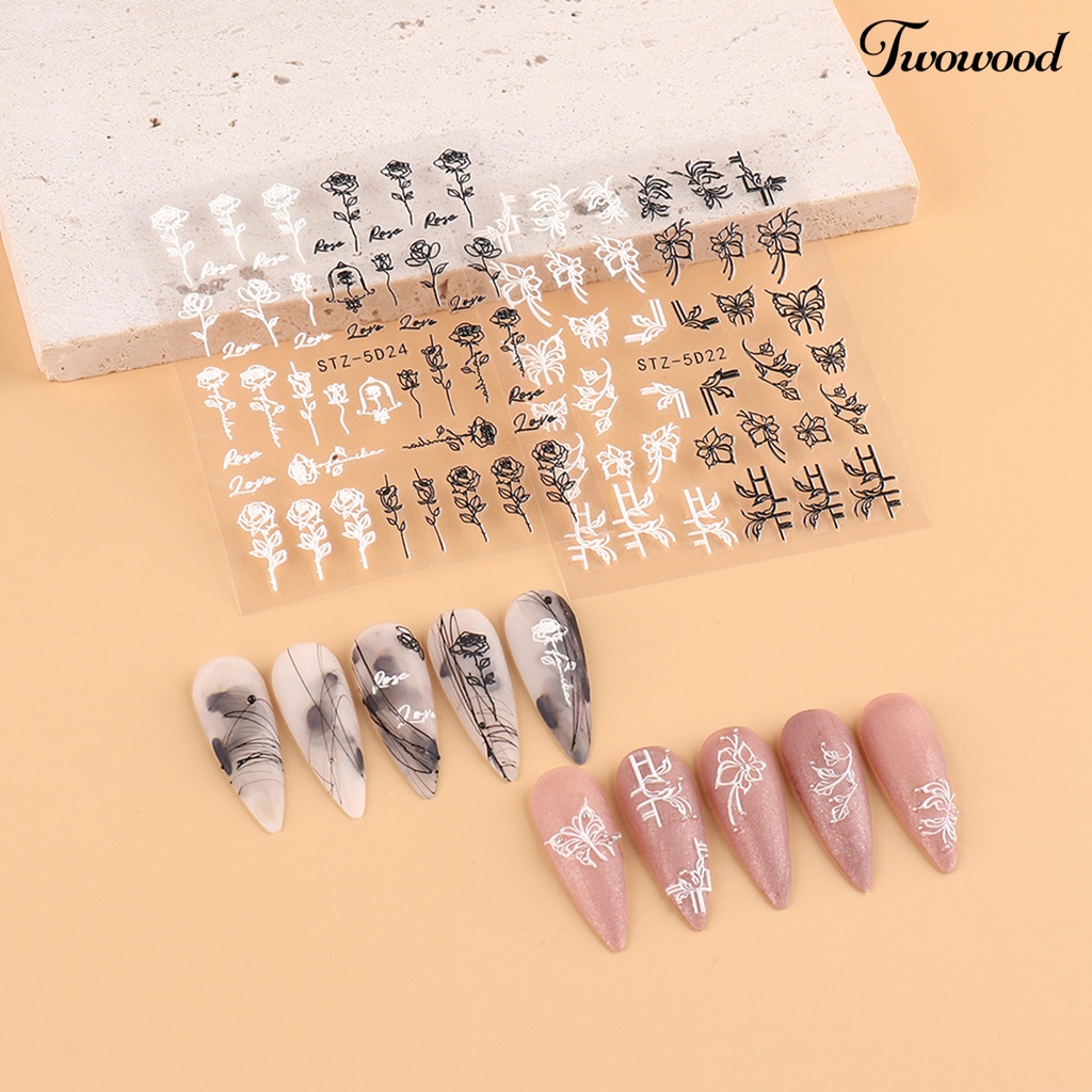 Twowood Stiker Kuku Motif Bunga Kamelia Untuk Dekorasi Nail Art DIY