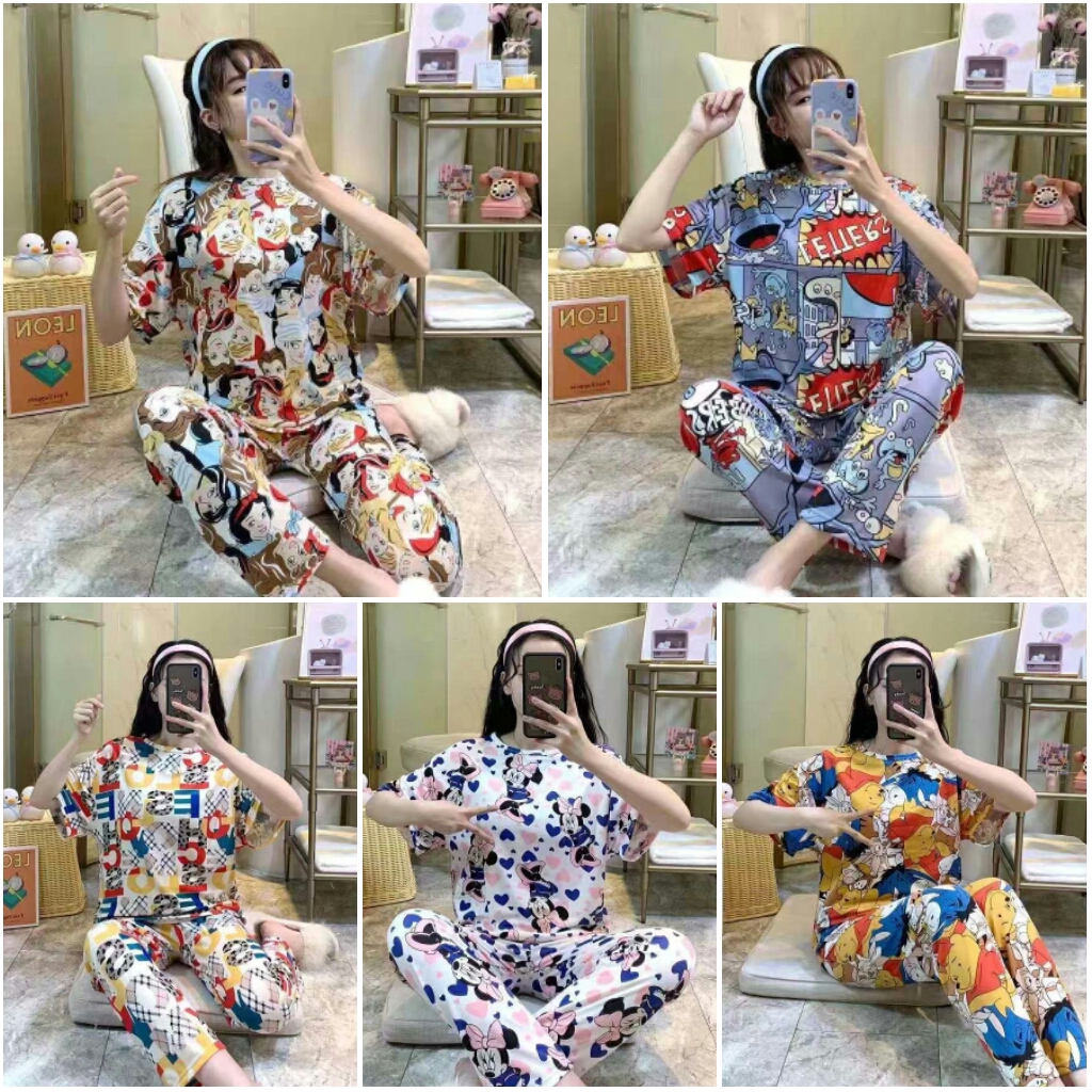 RAINBOW- Piyama /Baju Tidur Dewasa CP/Bahan SPANDEK Import