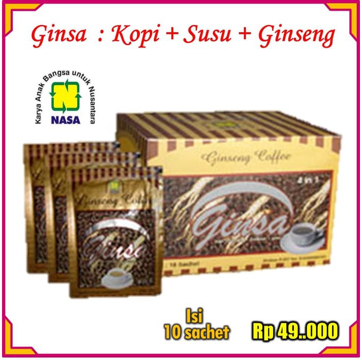 

Kopi Herbal GINSA Perpaduan Kopi Susu Gula Ginseng