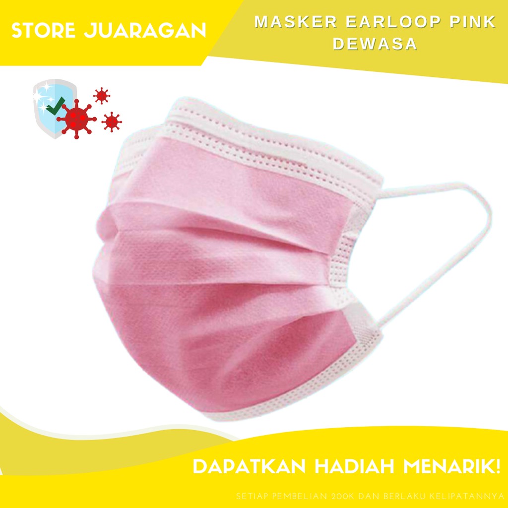 MASKER DISPOSABLE PINK BLACK 3 PLY EARLOOP MASKER 3ply PINK MURAH