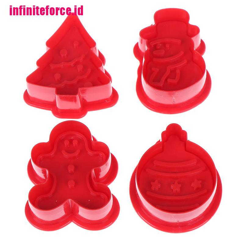 4pcs/set christmas cookie biscuit mold 3d cookie plunger cutter diy baking mould