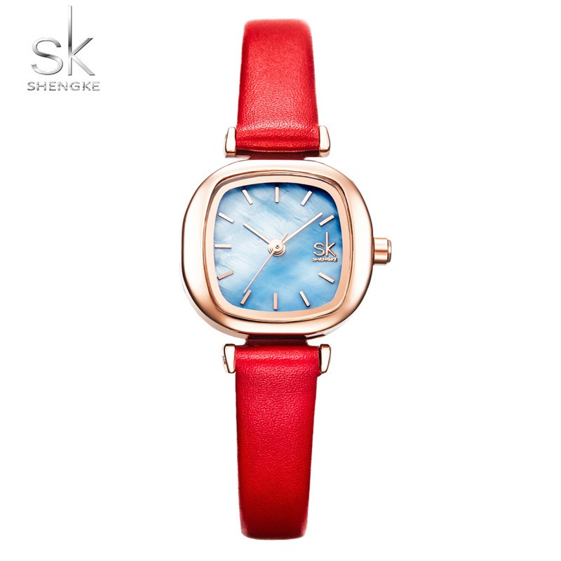SHENGKE 8052 Jam Tangan Wanita Analog Mini Tali Kulit