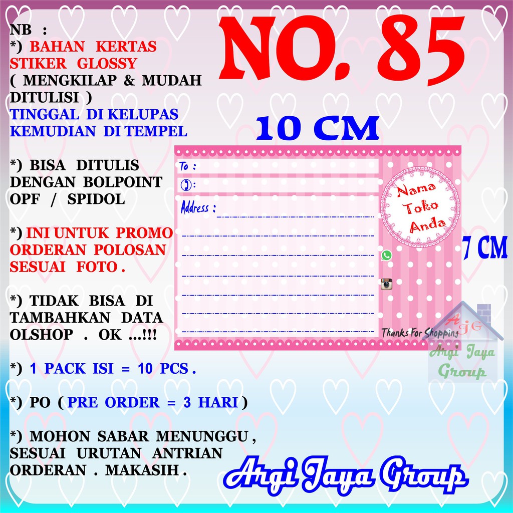 

Promo!Stiker Label Pengiriman Polosan No = 85 (10x7cm) 1 Pack = 10 Pcs