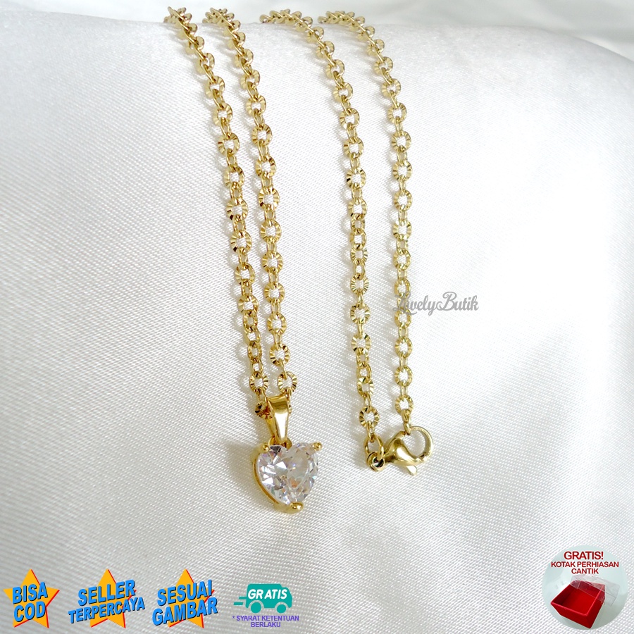 Lovelybutik Kalung Titanium Wanita Asli Anti Karat M1n1 Heart Kalung Anti Luntur Korea Model Terbaru Bonus Kotak Perhiasan