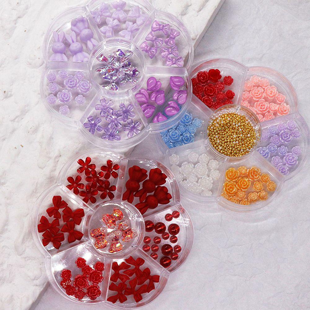 MXBEAUTY Aurora Kuku Rhinestones 7kisi Gadis Kupu-Kupu Ikatan Simpul Aurora Beruang Perhiasan Kuku 3D