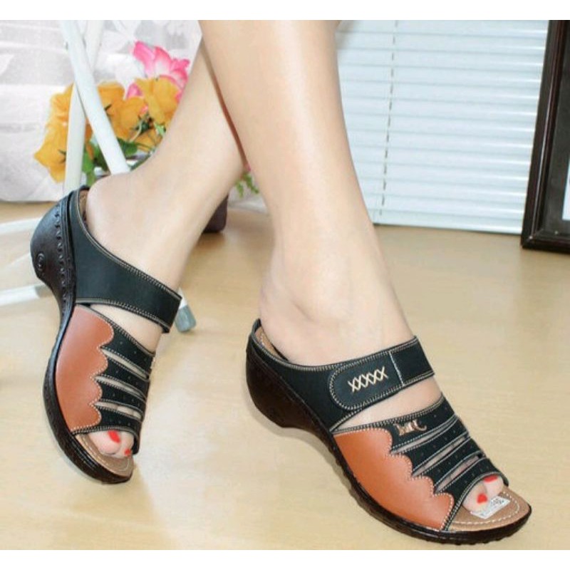 Sendal Wedges Wanita Slop Original Mulan 1580 All