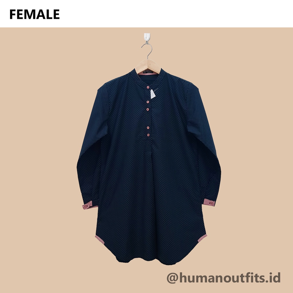 [HR] Baju Atasan Wanita Motif Polkadot Mini Hitam Tunik Lengan Panjang