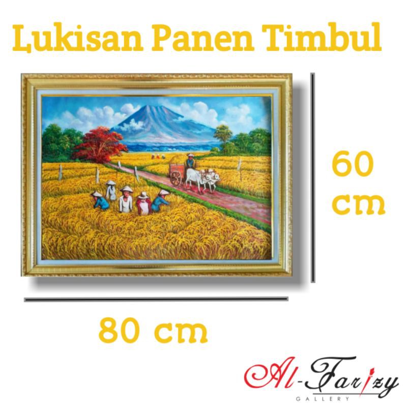 Lukisan Pemandangan Sawah Panen Padi Timbul Ukuran 60x90 cm