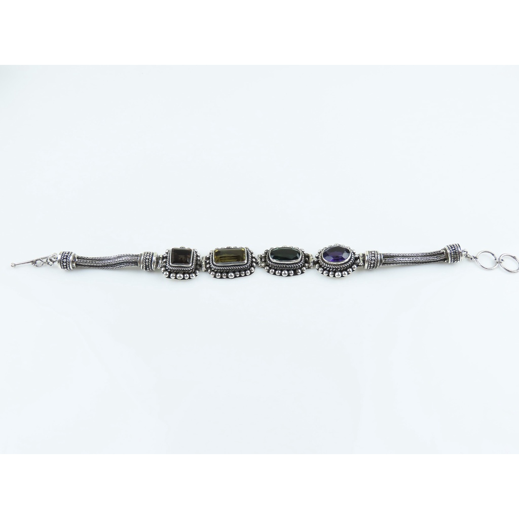 Gelang Perak 925 Permata Smoky quartz, Citrine, Green quartz, Amethyst