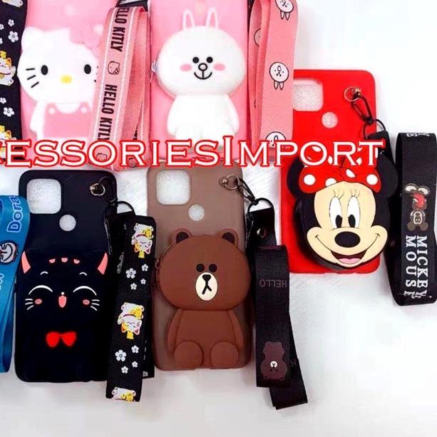 ❀ Case Dompet Koin Oppo A16 A54 A15 A15S A12 A5S A7 A11K/ Soft Case Karakter Dompet Koin + Tali Gant
