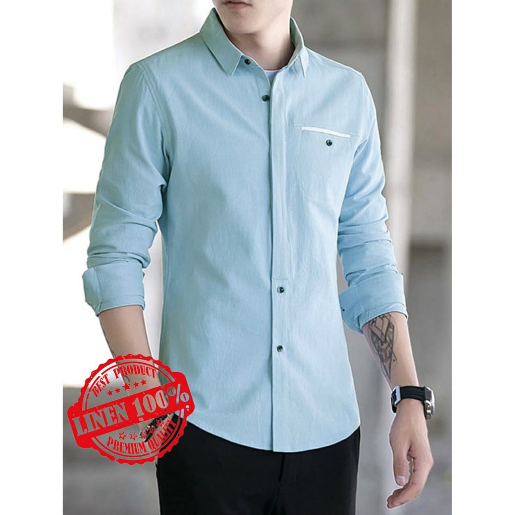 kemeja panjang pria VODKA BLUE LINEN