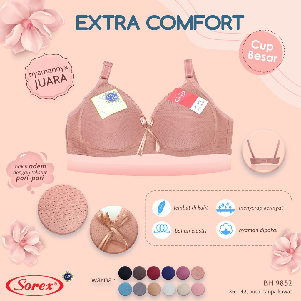 BH Sorex 9852 Bahan Pori | Sorex Bra Busa Tanpa Kawat Wanita Dewasa | Sguna