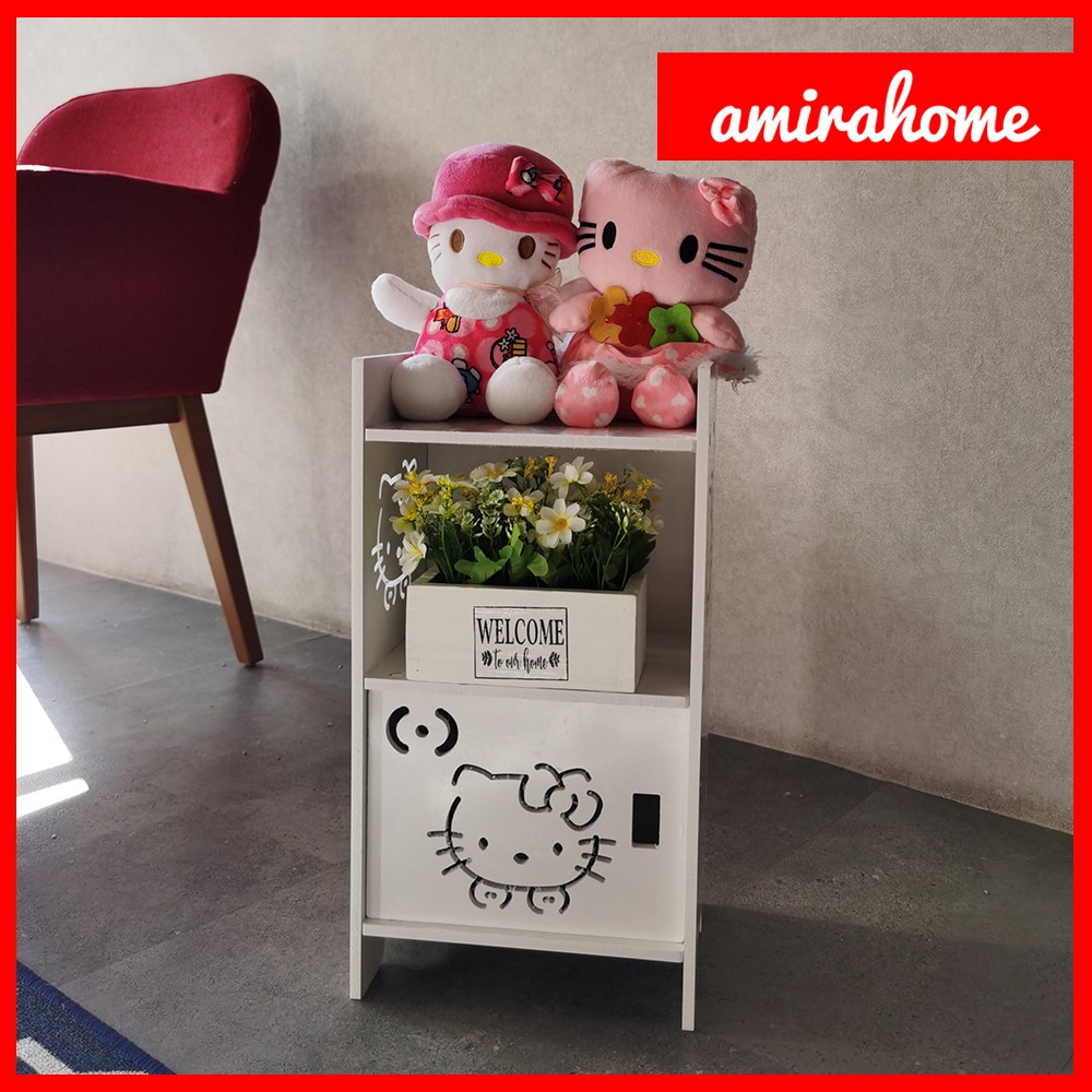 Lemari Nakas Meja samping Minimalis Portable Meja Kabinet Rak Buku hello kitty