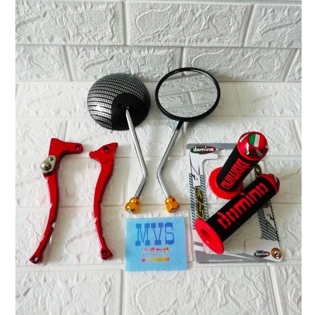 Spion Bulat Tangkai Crom + Handle Rem Variasi + Handgrip Jalu Cnc - Fazzio 125. Fino 125, X Ride 125