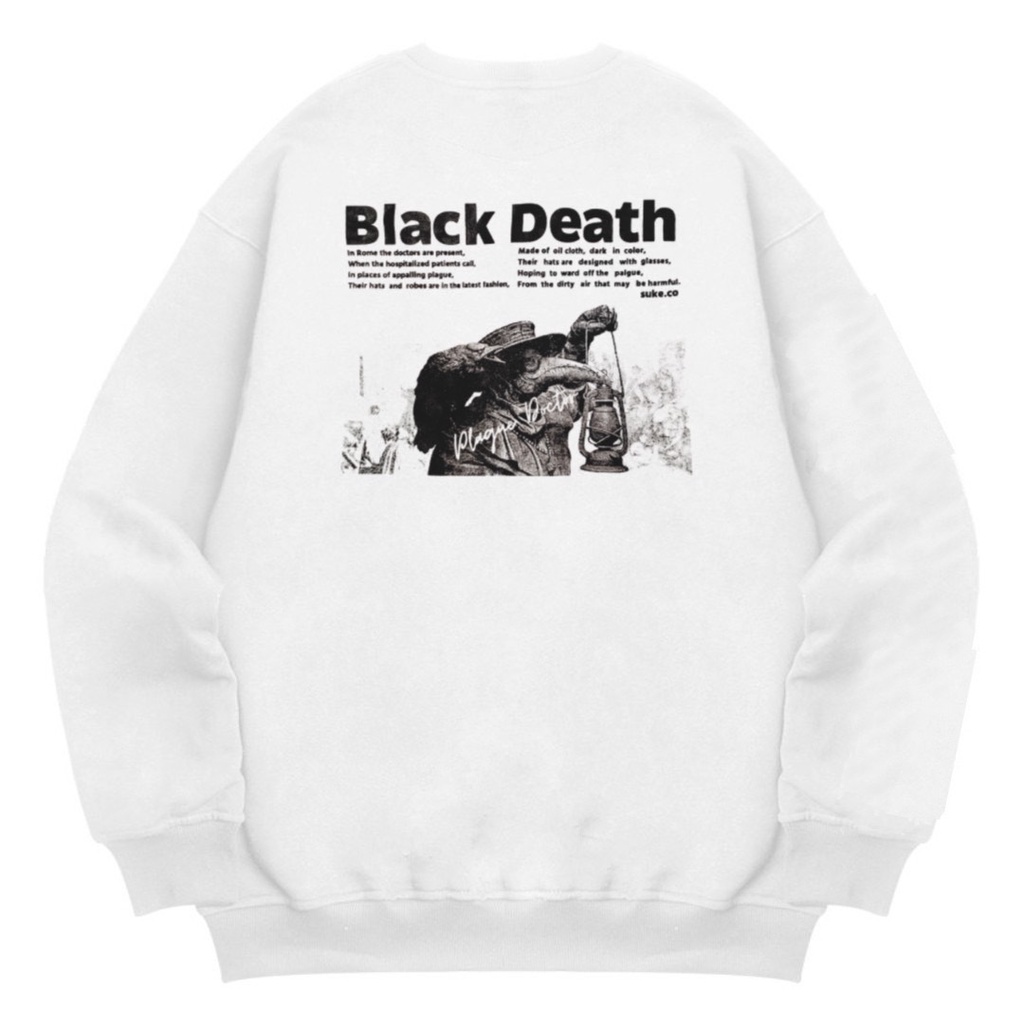 Sweater Crewneck Pria Suke Black Death Putih | Cn Pria | Jaket Sweater Pria Wanita | Crewneck Aesthetic | Sweter Pria | Switer Murah Distro