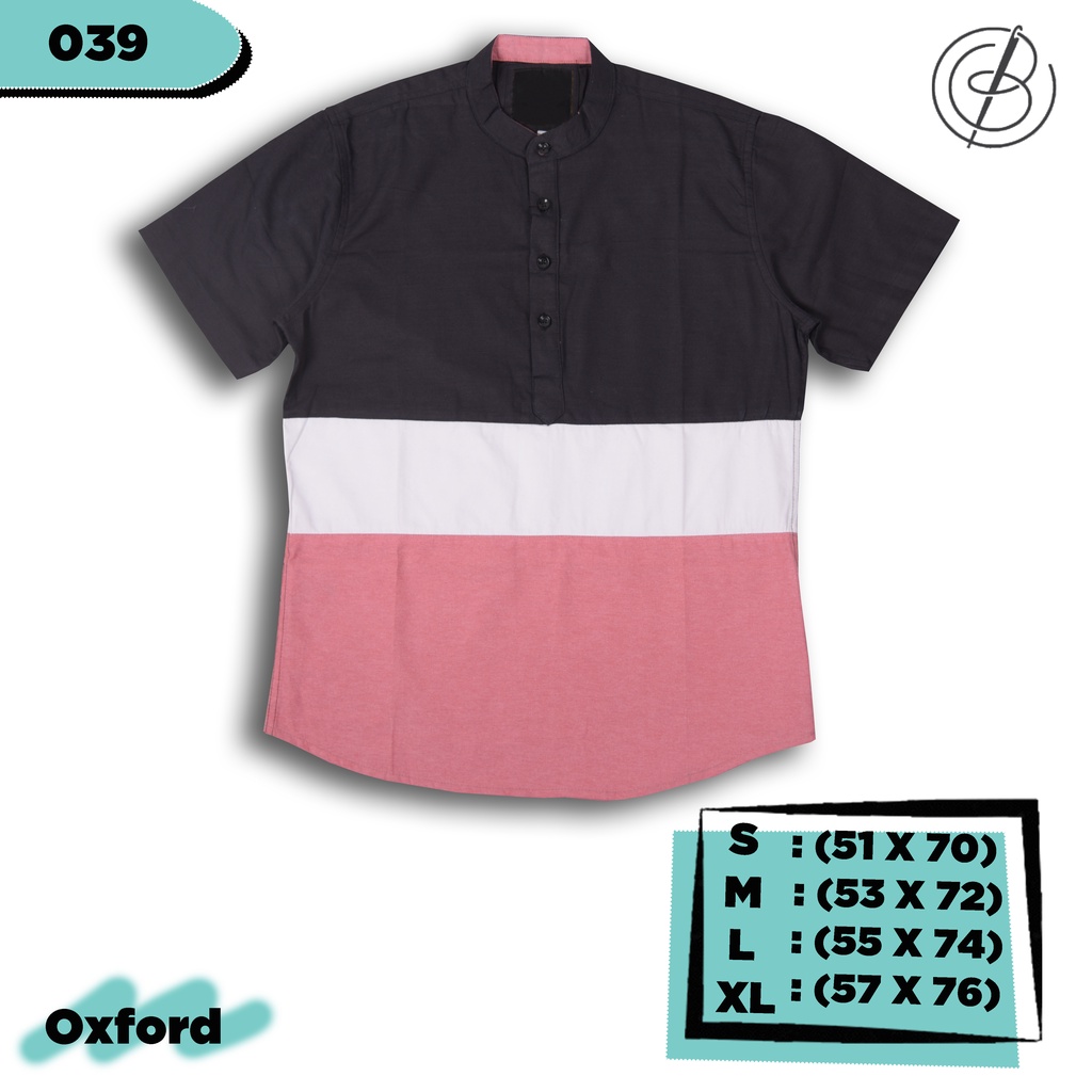 039 Hem Baju Kemeja Kombinasi Hitam Putih Pink Lengan Pendek Unisex Pria Wanita Distro Boost Clothin