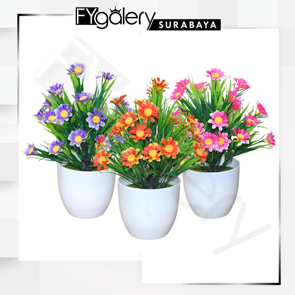 FYGALERYSURABAYA PT32 Pot Tanaman Hias Bunga Hias Plastik Pot Bongsai Artificial Flower Decoration