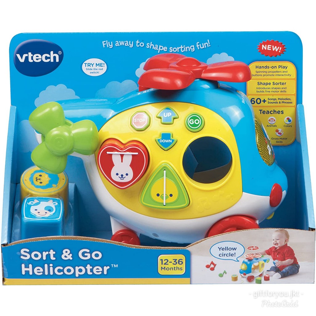 Vtech Sort & Go Helicopter Mainan Edukasi Anak Bayi 1-3 Song Musikal Berwarna Original