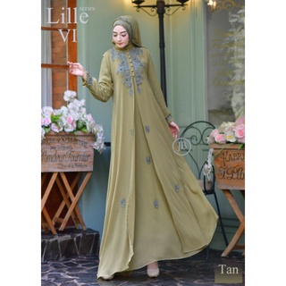 Fashion Wanita Muslim Terbaru/Gamis Syar'i Modern/Gamis CerutyBabydoll mix outer Bordir Tempel+Payet