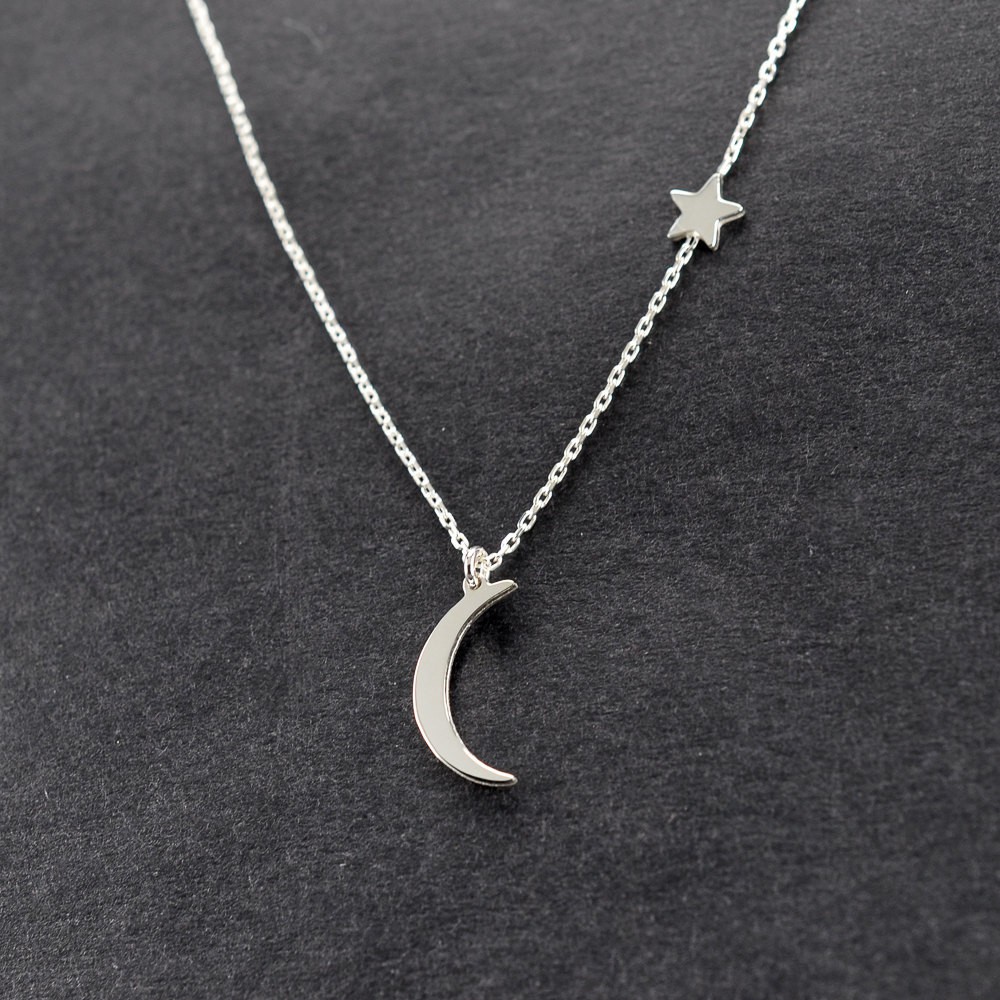 【COD Tangding】Moon Star Pendant Choker Necklace Gold Silver Long Chain Women's Jewelry