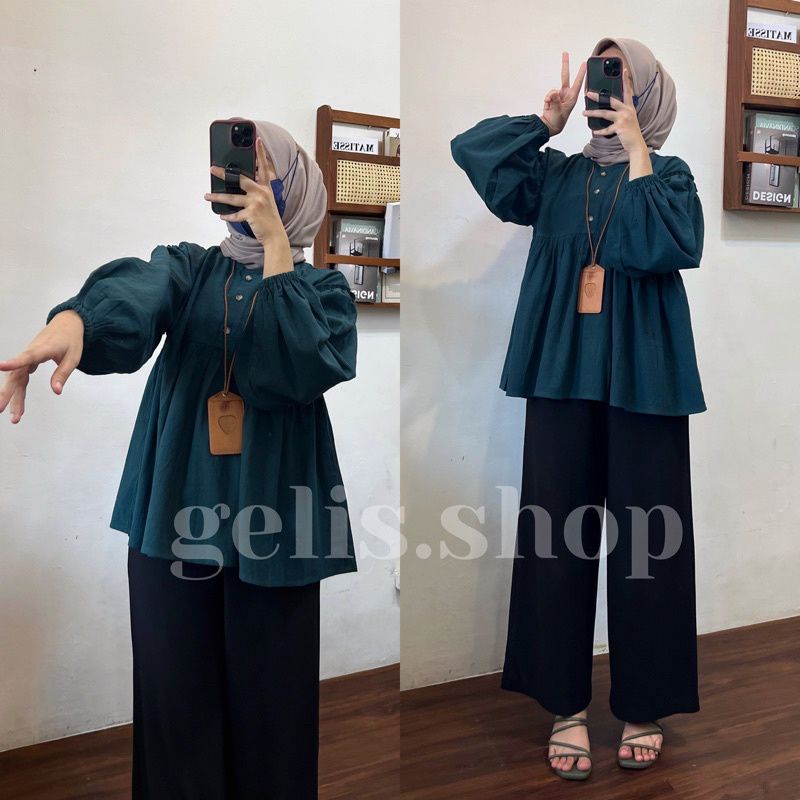 Diana Top Blouse Emerald Green by Gelis Shop