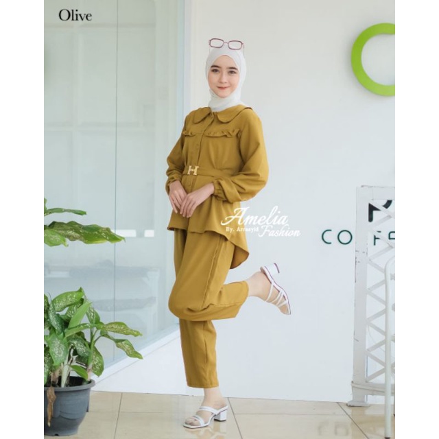 ONE SET ITYCREPE ORI AMELIA FASHION SETELAN MUSLIMAH MODERN KEKINIAN