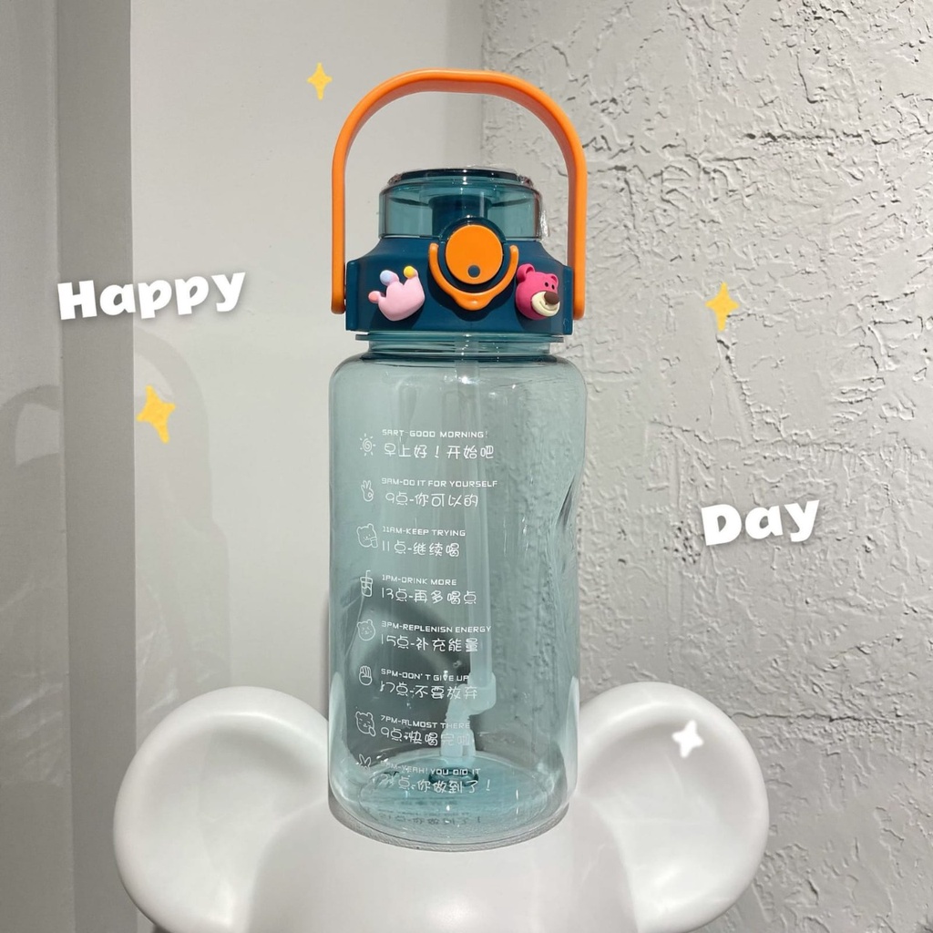 Reseller Welcome – Bo5244 Botol Minum Sedota 1500 ML & 2000 ML / Botol Minum Cute 1,5 L & 2 L + Stiker / Botol Minum Stiker Lucu & Unik-Biru Tua
