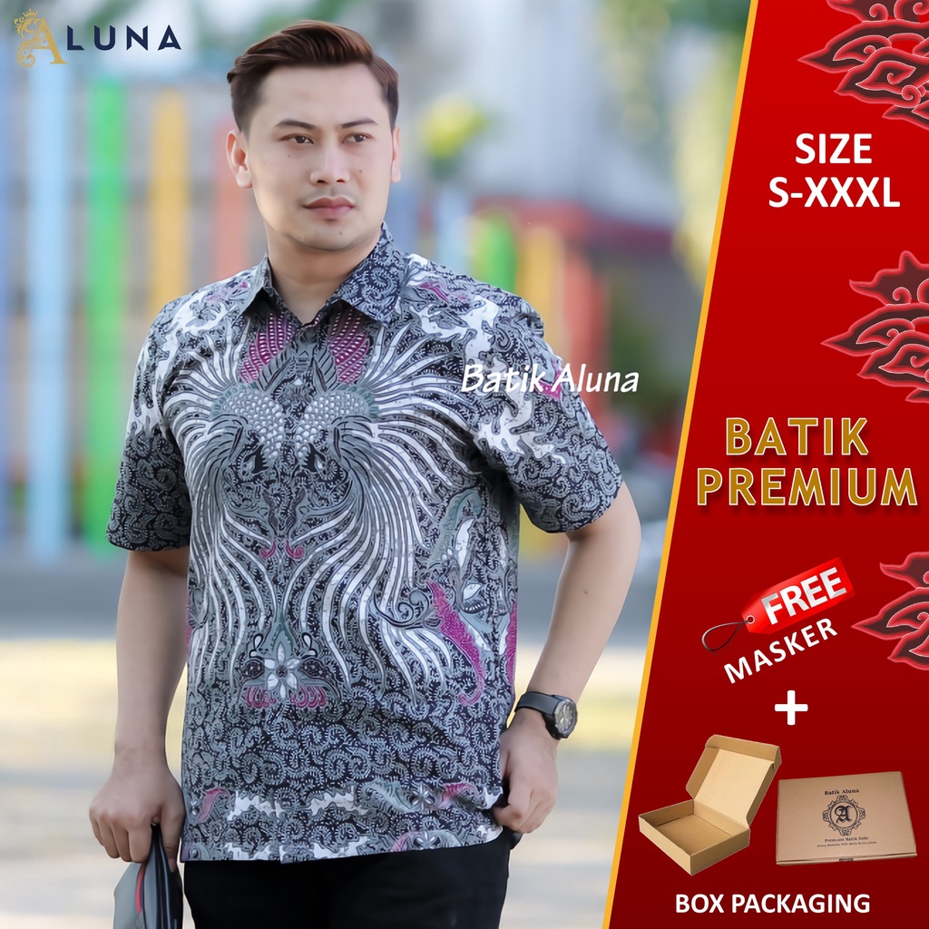 BATIK PRIA PREMIUM LENGAN PENDEK REGULAR FIT BATIK COWOK MODERN ORIGINAL PRODUKSI BATIK ALUNA PD 001